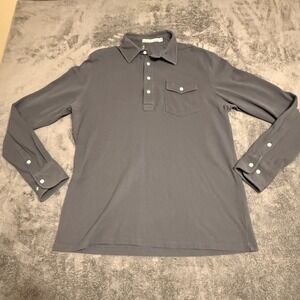 CRIQUET Men's‎ Organic Cotton Long Sleeve Polo Shirt Gray Size Medium